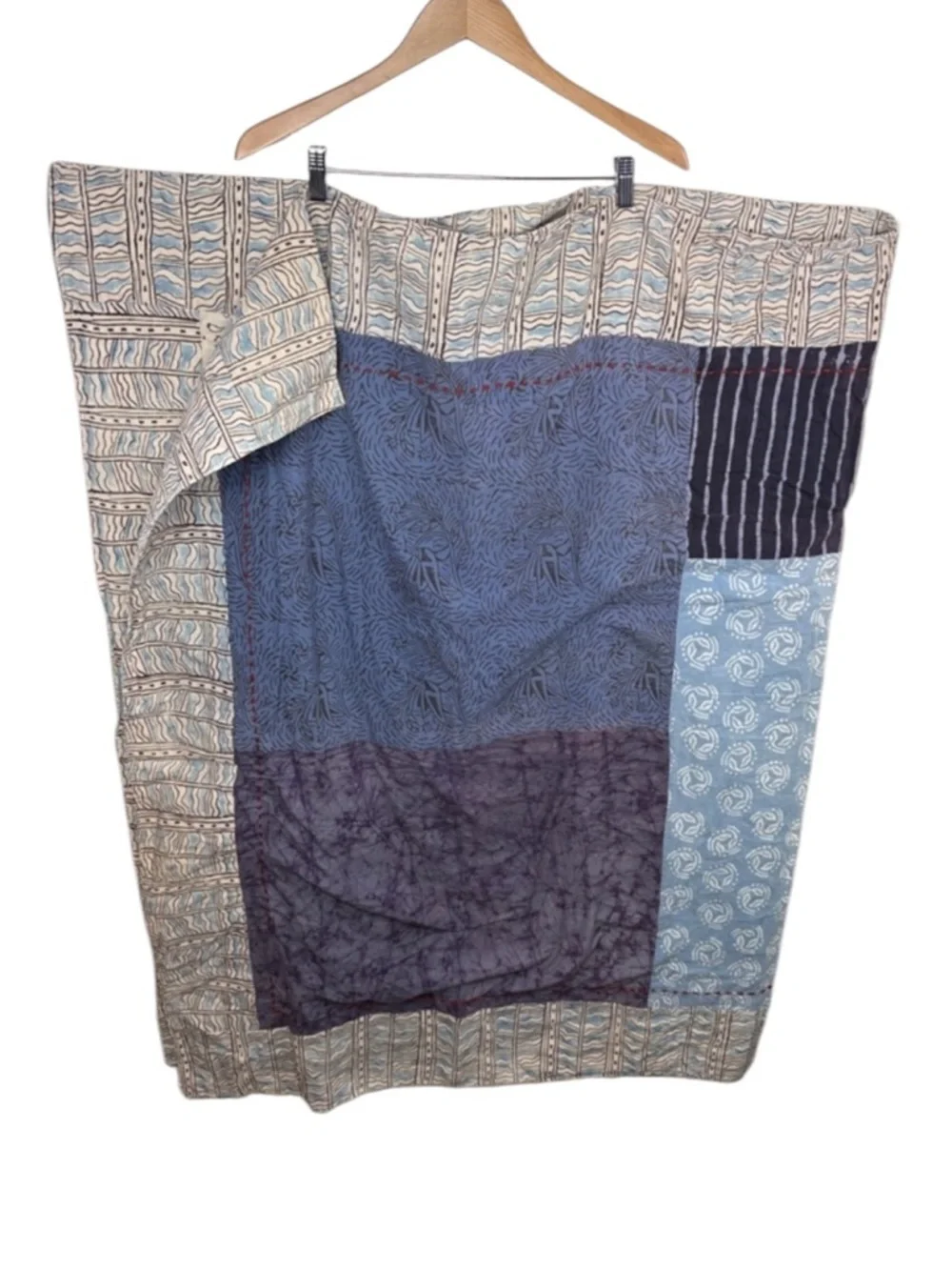 Dignity, Not Charity Kantha Reversible Blue Handblock Cotton Quilt 72x73